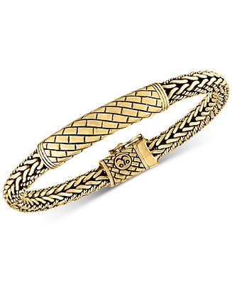 Esquire Men's Jewelry Herringbone Bali Bracelet in 14k Gold-Plated ...