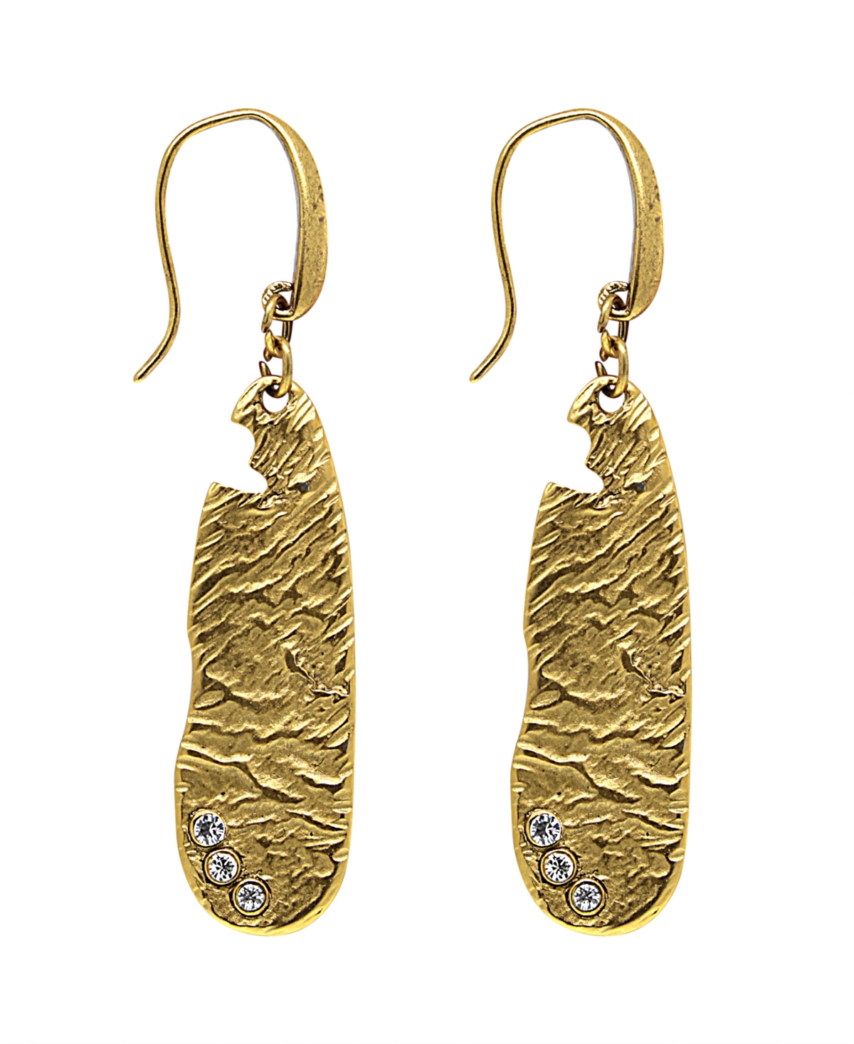 T.r.u. by 1928 14 K Gold Dipped Sculptured Drop Earring Embellished with Crystals - Gold