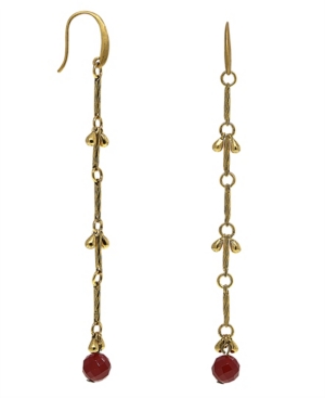 image of T.r.u. by 1928 Matte 14 K Gold Dipped with Semi-Precious Carnelian Bead Linear Earring