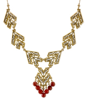 image of T.r.u. by 1928 14 K Gold with Semi-Precious Carnelian Chevron Necklace