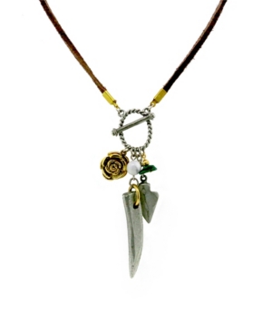 image of T.r.u. by 1928 Pewter Gold Tone Genuine Malachite Charm Rawhide Necklace