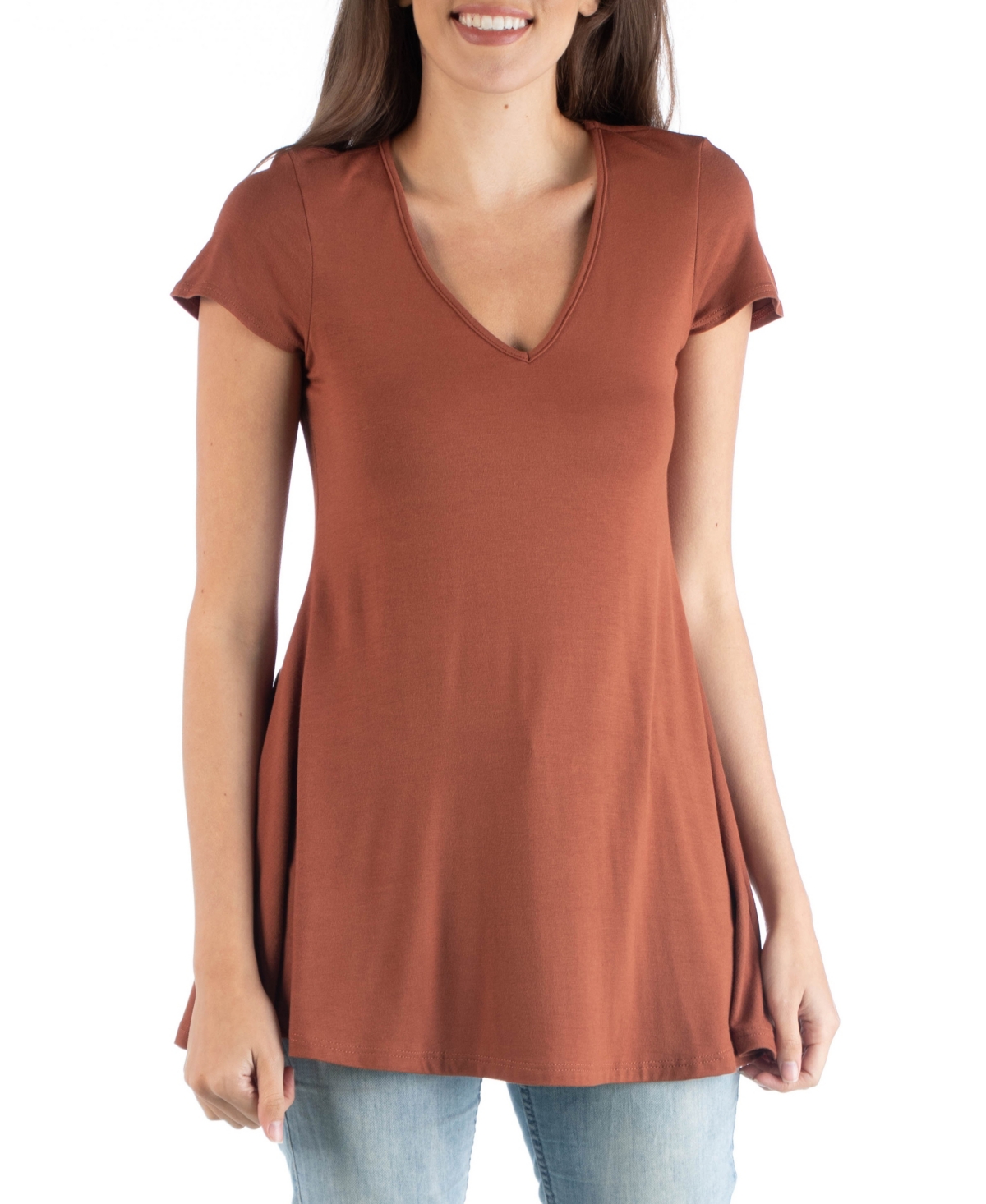 24seven Comfort Apparel Women's Short Sleeve Loose Fit Tunic Top