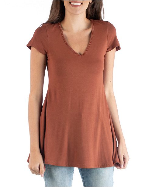 24seven Comfort Apparel Women S Short Sleeve Loose Fit Tunic Top
