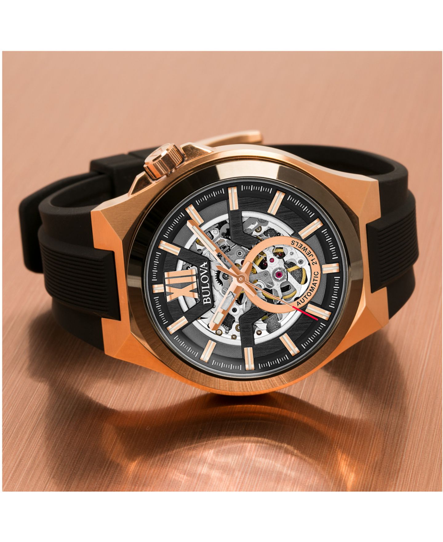 Мужские часы Bulova Automatic Black Silicone Strap Watch 46mm 98A177 — фото 4
