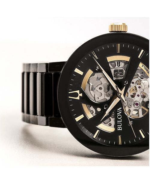 Bulova Men's Futuro Black Stainless Steel Bracelet Watch 42mm & Reviews