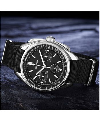 Bulova - Men's Chronograph Lunar Pilot Archive Series Black Polyester Strap Watch 45mm