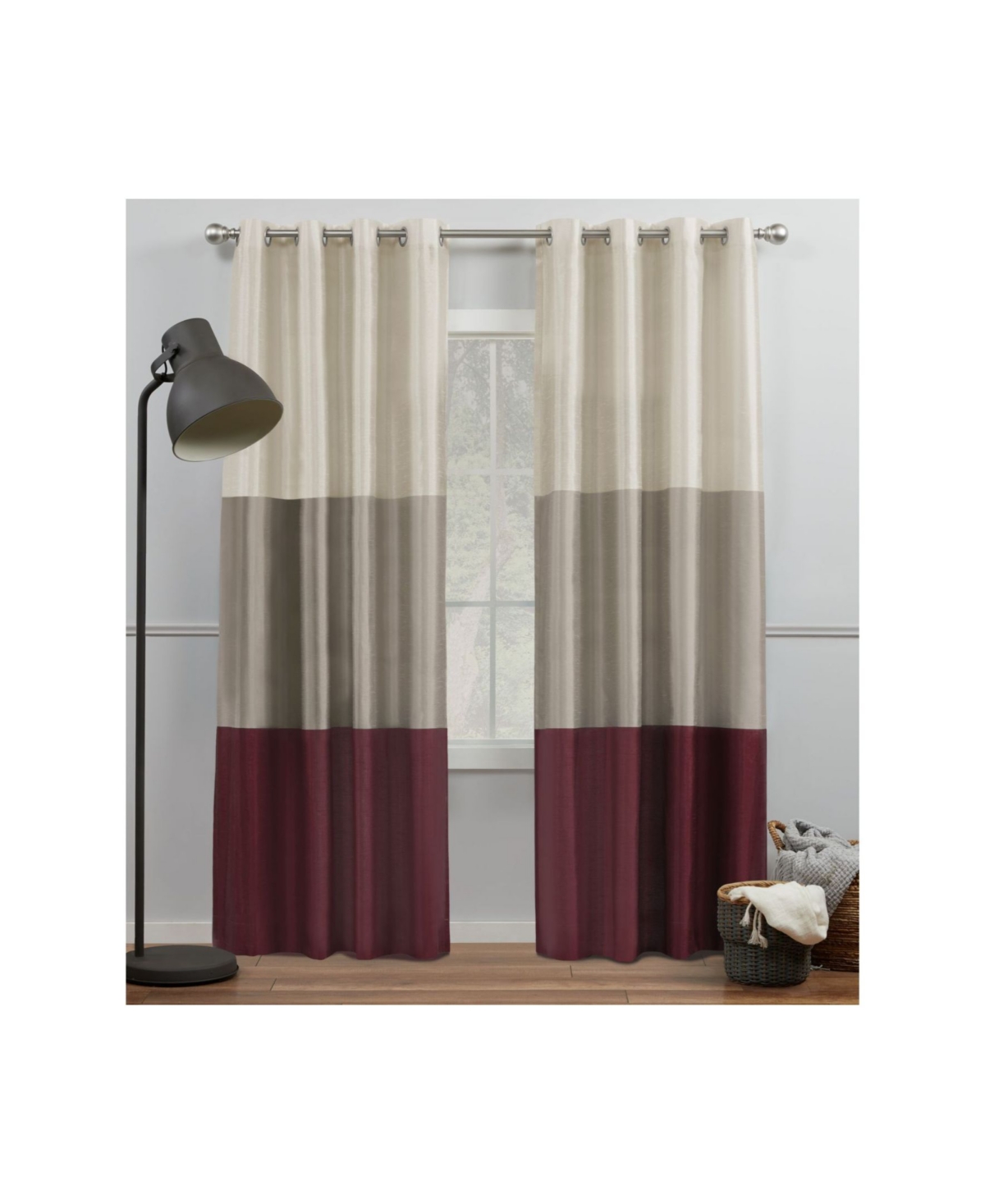 Curtains Chateau Striped Grommet Top Curtain Panel Pair, 54" x 84" - Red