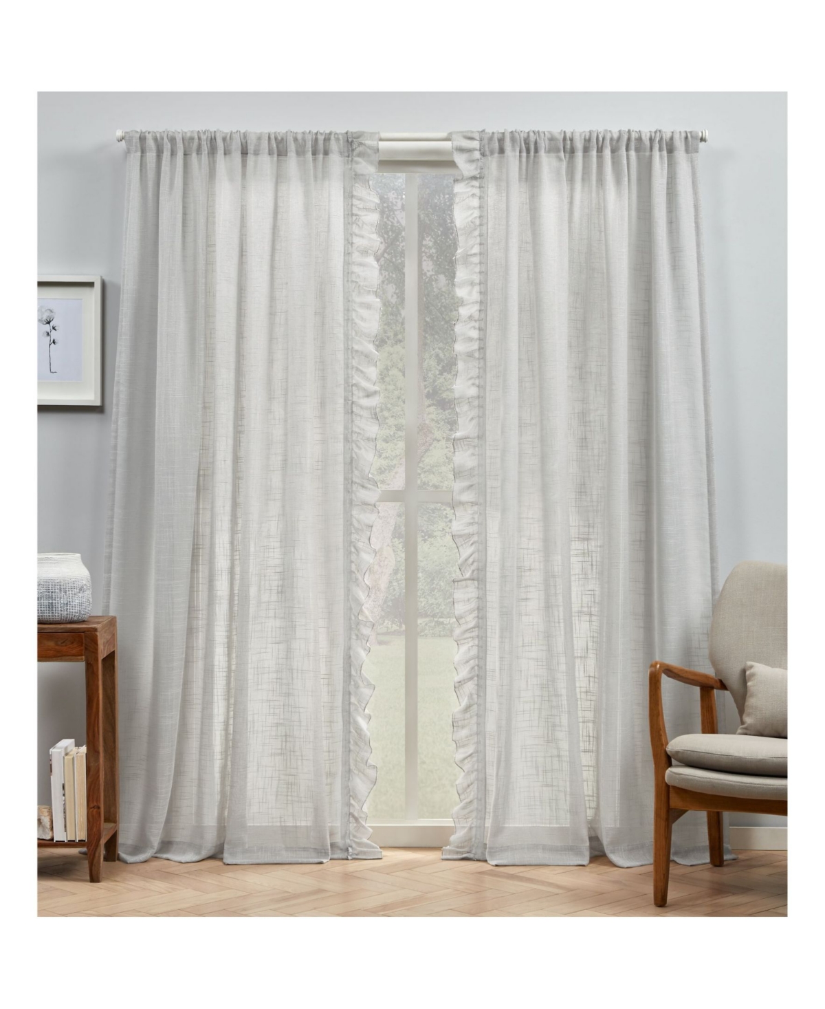Curtains Jacinta Flippable Side Ruffle Sheer Rod Pocket Curtain Panel Pair, 54" x 96", Set of 2 - Dark Gray