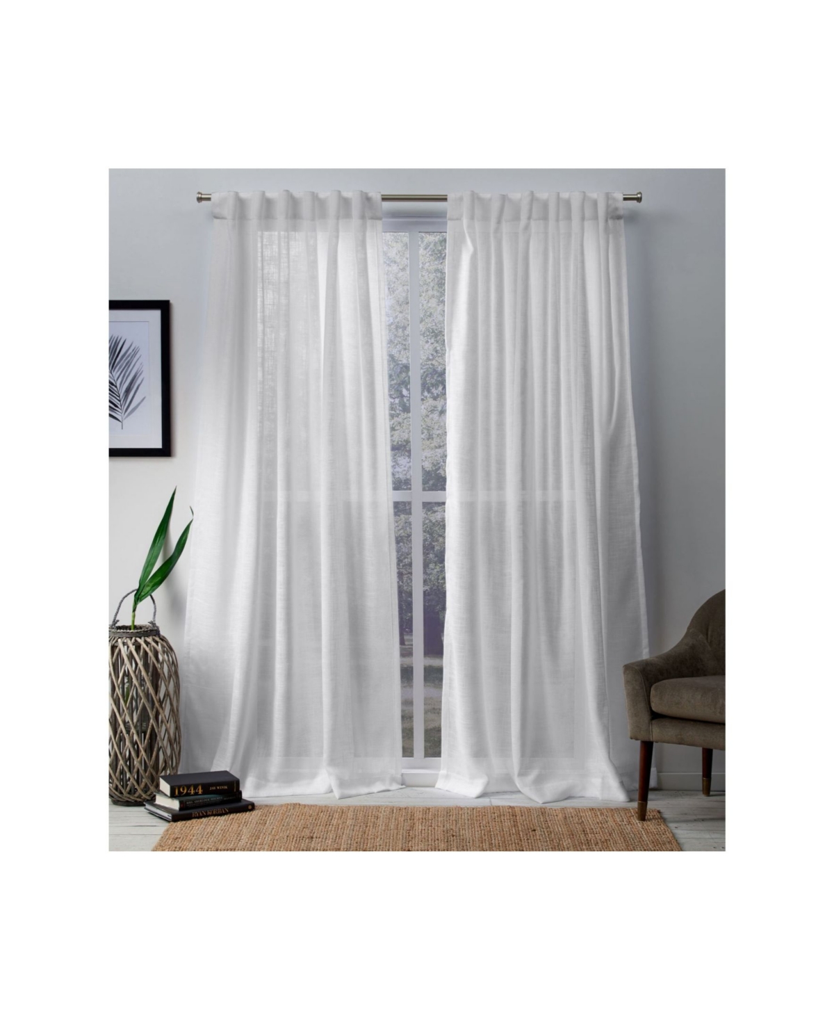 Curtains Bella Sheer Hidden Tab Top Curtain Panel Pair, 54" x 108" - White