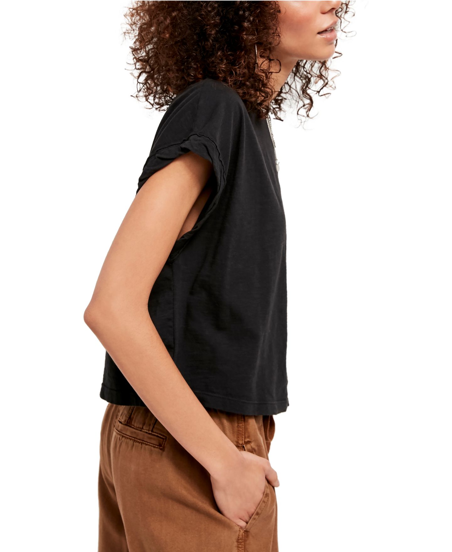 Женская футболка Free People You Rock Short-Sleeve Cropped T-Shirt, цвет: Чёрный — фото 3