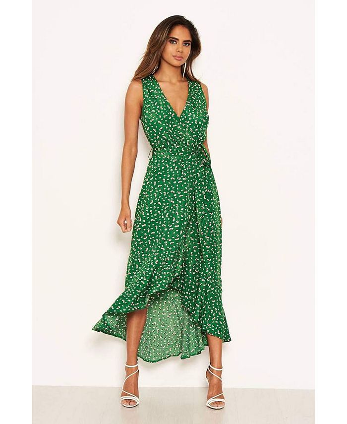 Ax Paris Women S Printed Wrap Over Frill Midi Dress Reviews Dresses Juniors Macy S