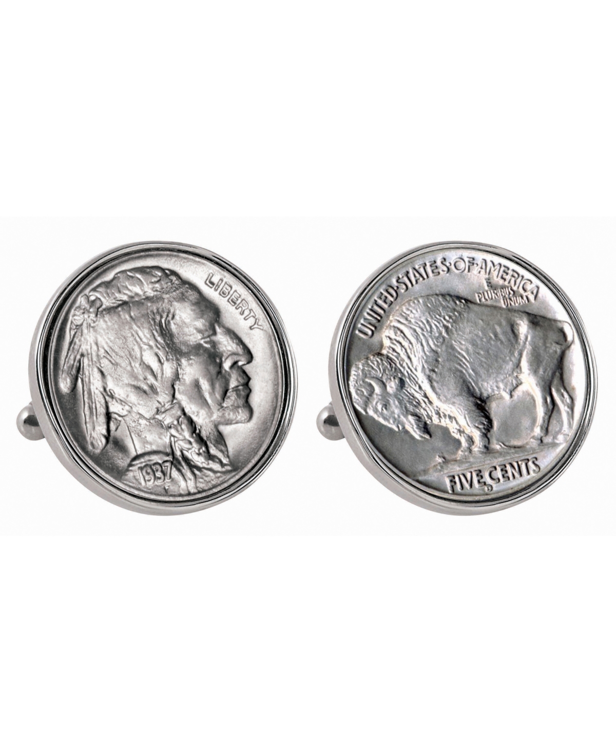 Buffalo Nickel Bezel Coin Cuff Links - Silver