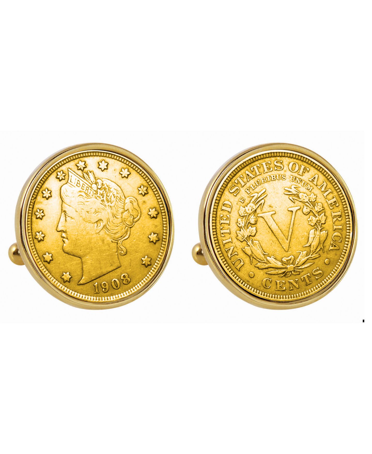 Мужские запонки American Coin Treasures Gold-Layered Liberty Nickel Bezel Coin Cuff Links — фото 1