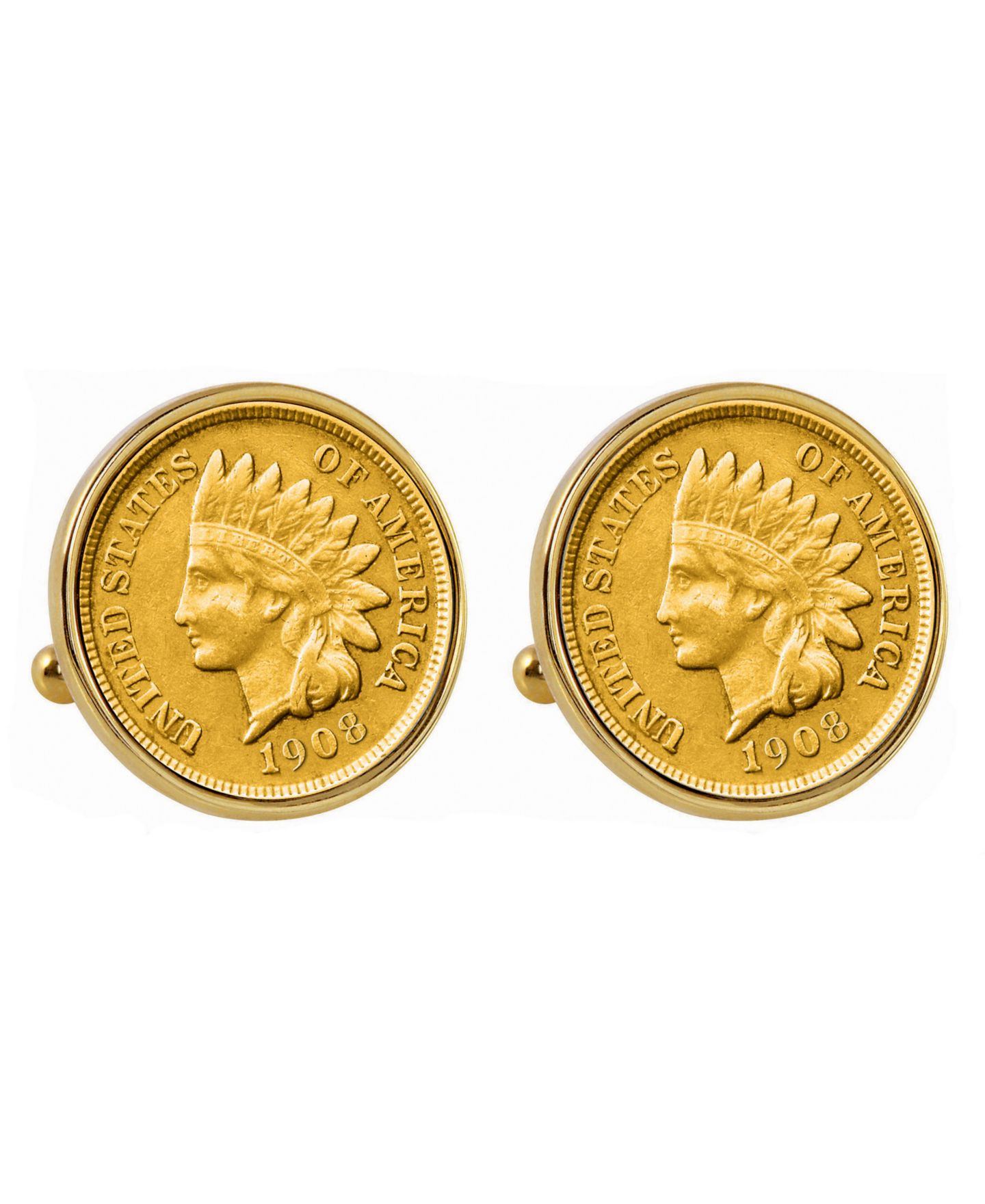 Мужские запонки American Coin Treasures Gold-Layered Indian Penny Bezel Coin Cuff Links — фото 1