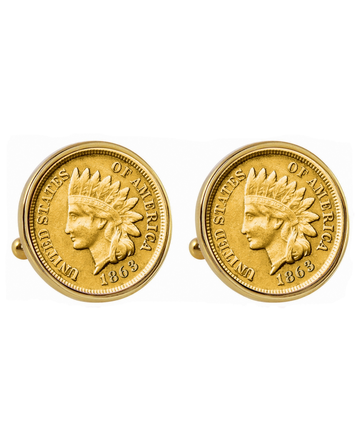 Gold-Layered 1800's Indian Penny Bezel Coin Cuff Links - Gold