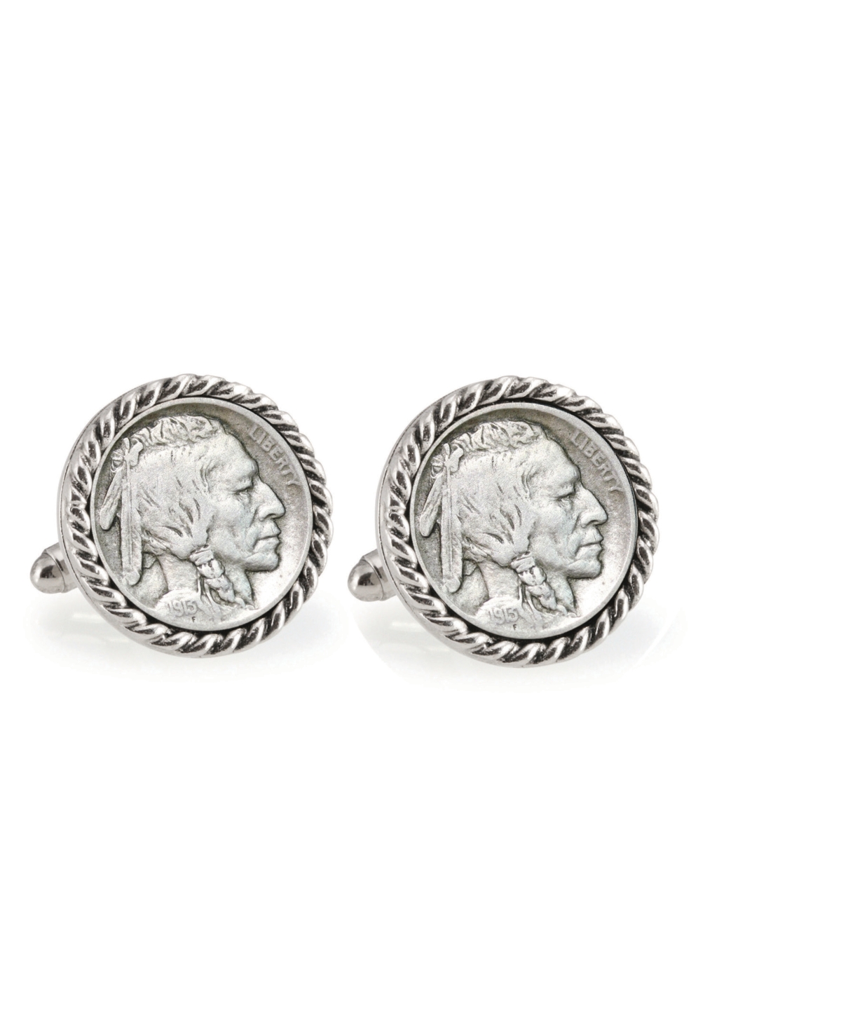 1913 First-Year-Of-Issue Buffalo Nickel Rope Bezel Coin Cuff Links - Silver