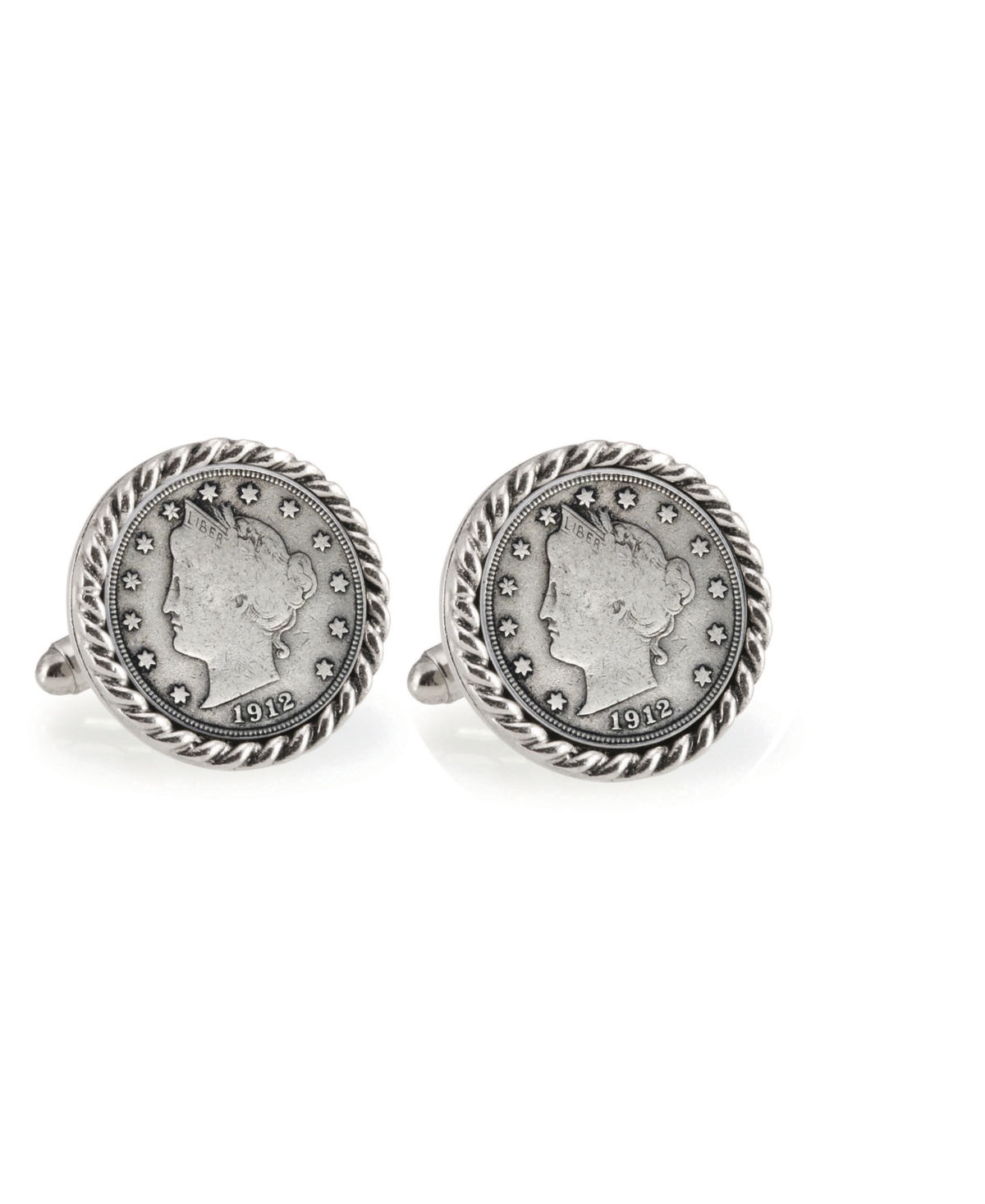 Liberty Nickel Rope Bezel Coin Cuff Links - Silver