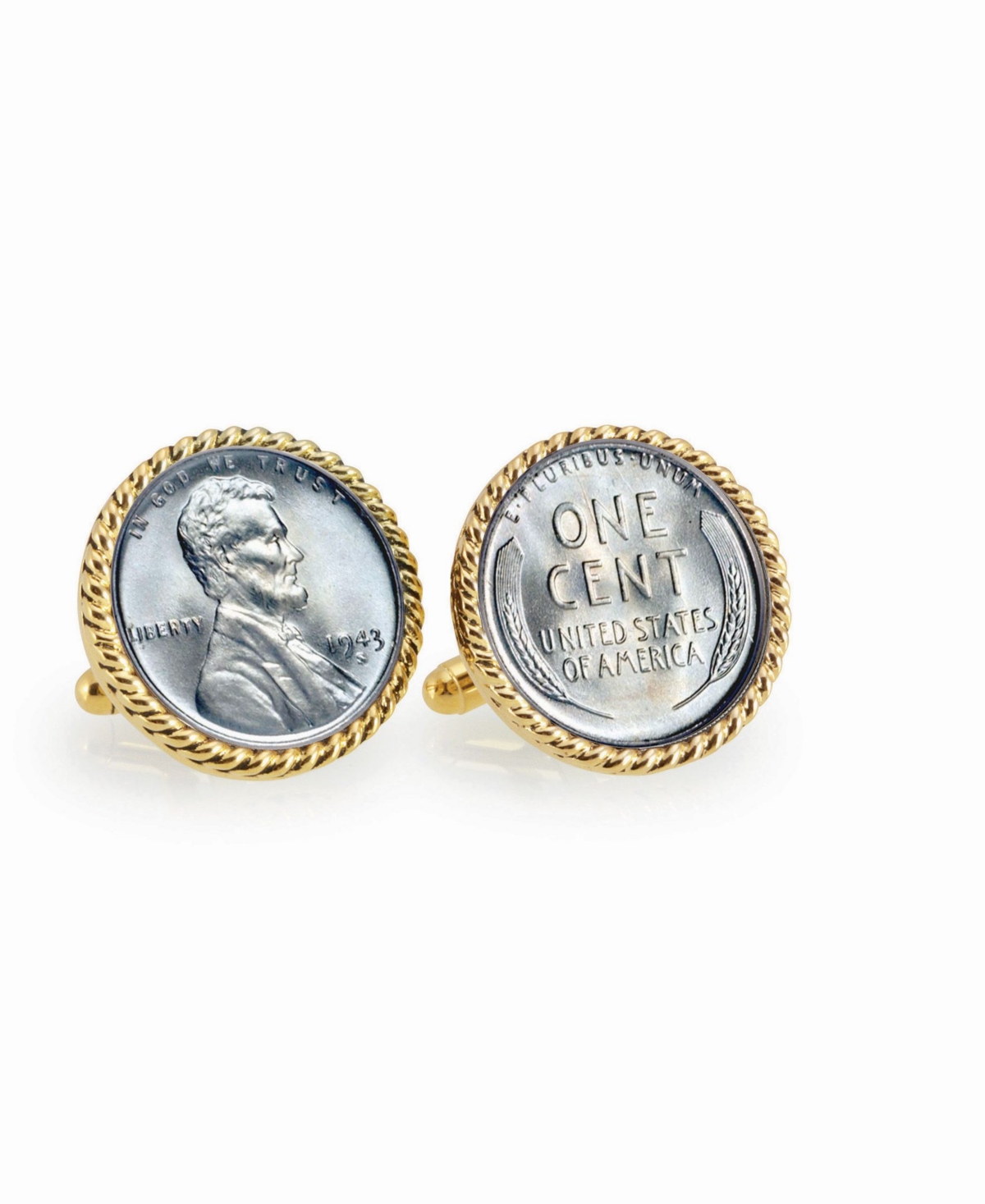 1943 Lincoln Steel Penny Rope Bezel Coin Cuff Links - Gold