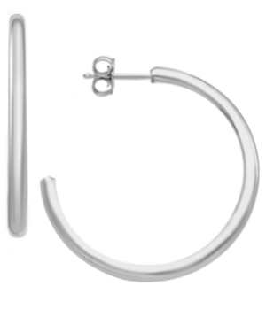 image of Essentials Medium Polished C-Hoop Earrings in Fine Silver-Plate, 1.18