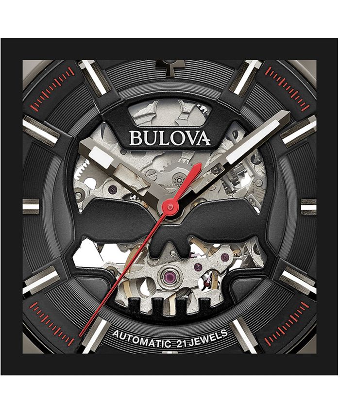 Bulova Men's Automatic Maquina Black Leather Strap Watch 46mm Macy's