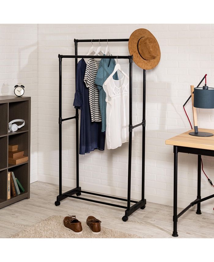 Honey Can Do 62" x 29" Black Rolling Double Bar Garment Rack Macy's
