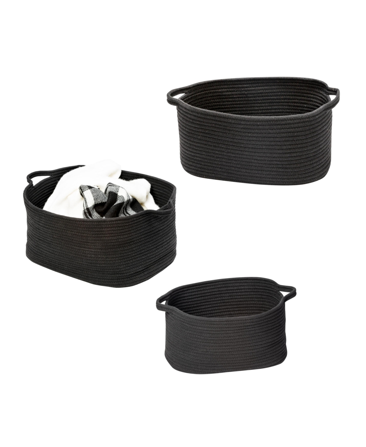 Set of 3 Black Cotton Coil Baskets - Black