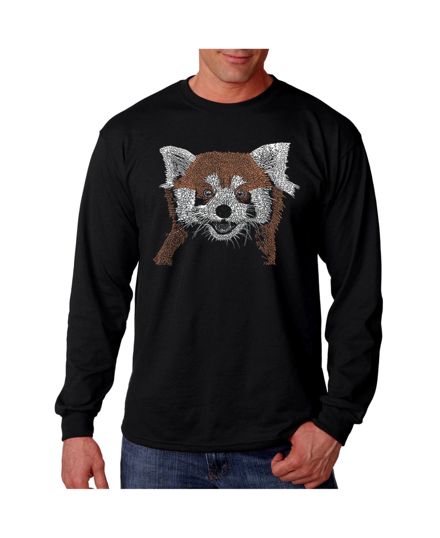 Мужская футболка LA Pop Art Word Art - Red Panda Long Sleeve, цвет: Чёрный — фото 1