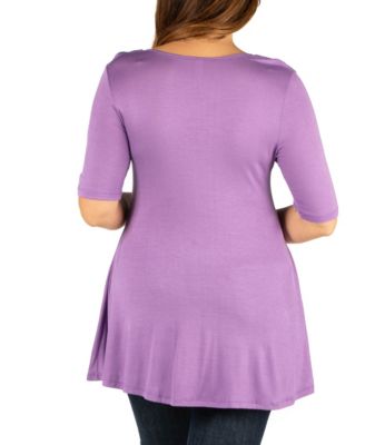 Plus Size Elbow Sleeve Henley Tunic Top