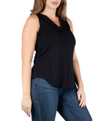 Plus Size V-Neck Sleeveless Rounded Hemline Top