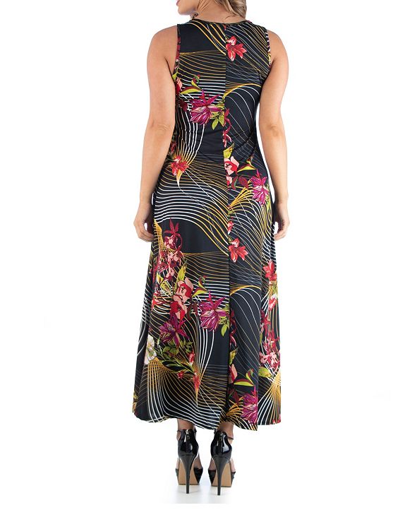 24seven Comfort Apparel Women's Plus Size Floral Sleeveless Maxi Dress ...