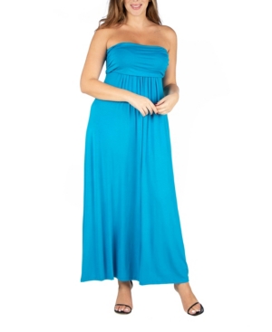 24seven Comfort Apparel Plus Size Strapless Maxi Dress In Turquoise