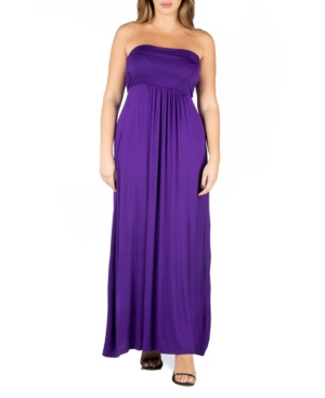 24seven Comfort Apparel Plus Size Strapless Maxi Dress In Purple