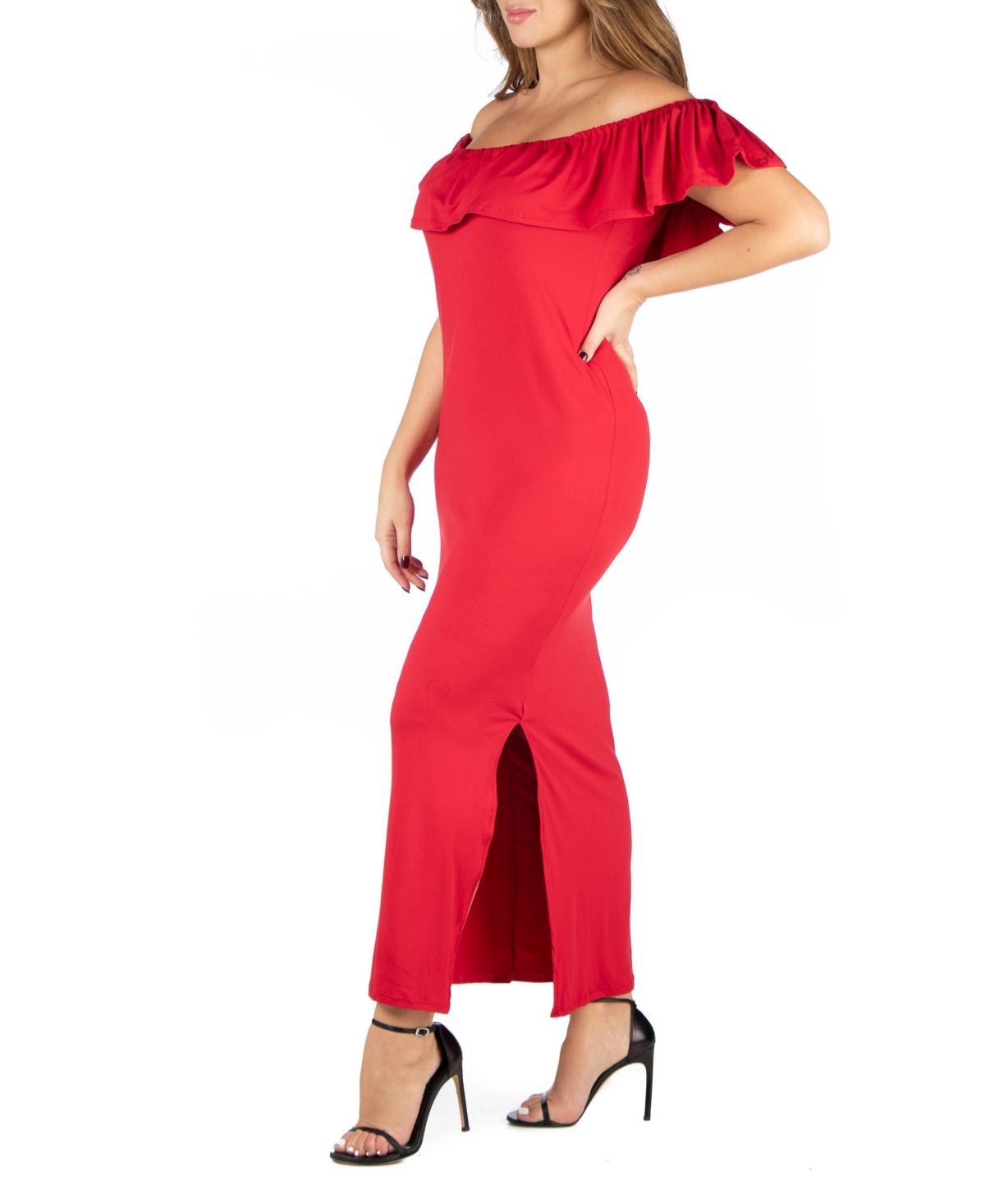 24seven Comfort Apparel Plus Size Ruffle Off The Shoulder Maxi Dress