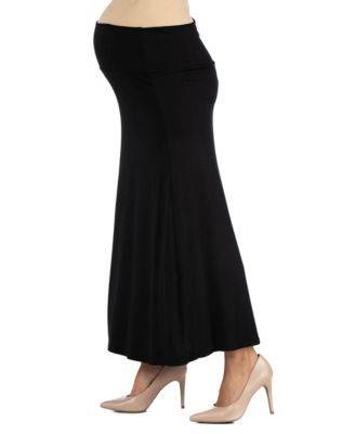 Womens Elastic Waist Solid Color Maternity Maxi Skirt