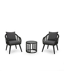 Chadbourne Outdoor Modern Boho Chat Set with Side Table