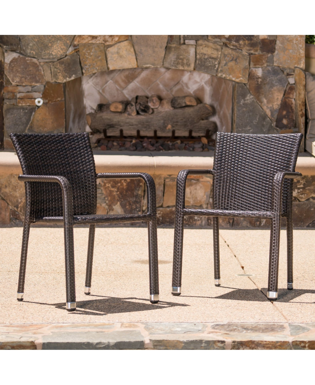 Noble House Dover Outdoor Armed Stack Chairs with Frame, Set of 2