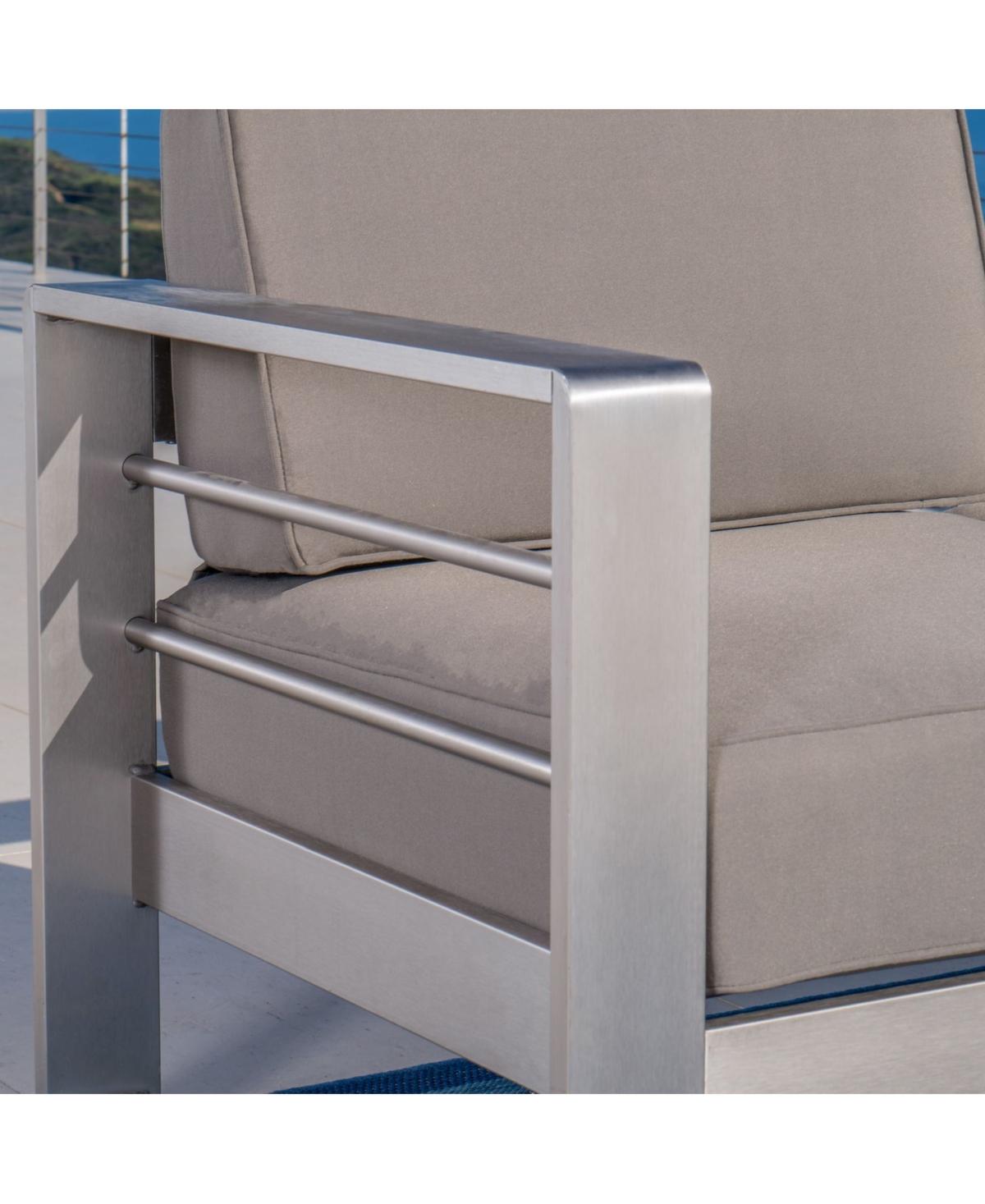 Noble House Cape Coral Outdoor Loveseat Sofa with Tray