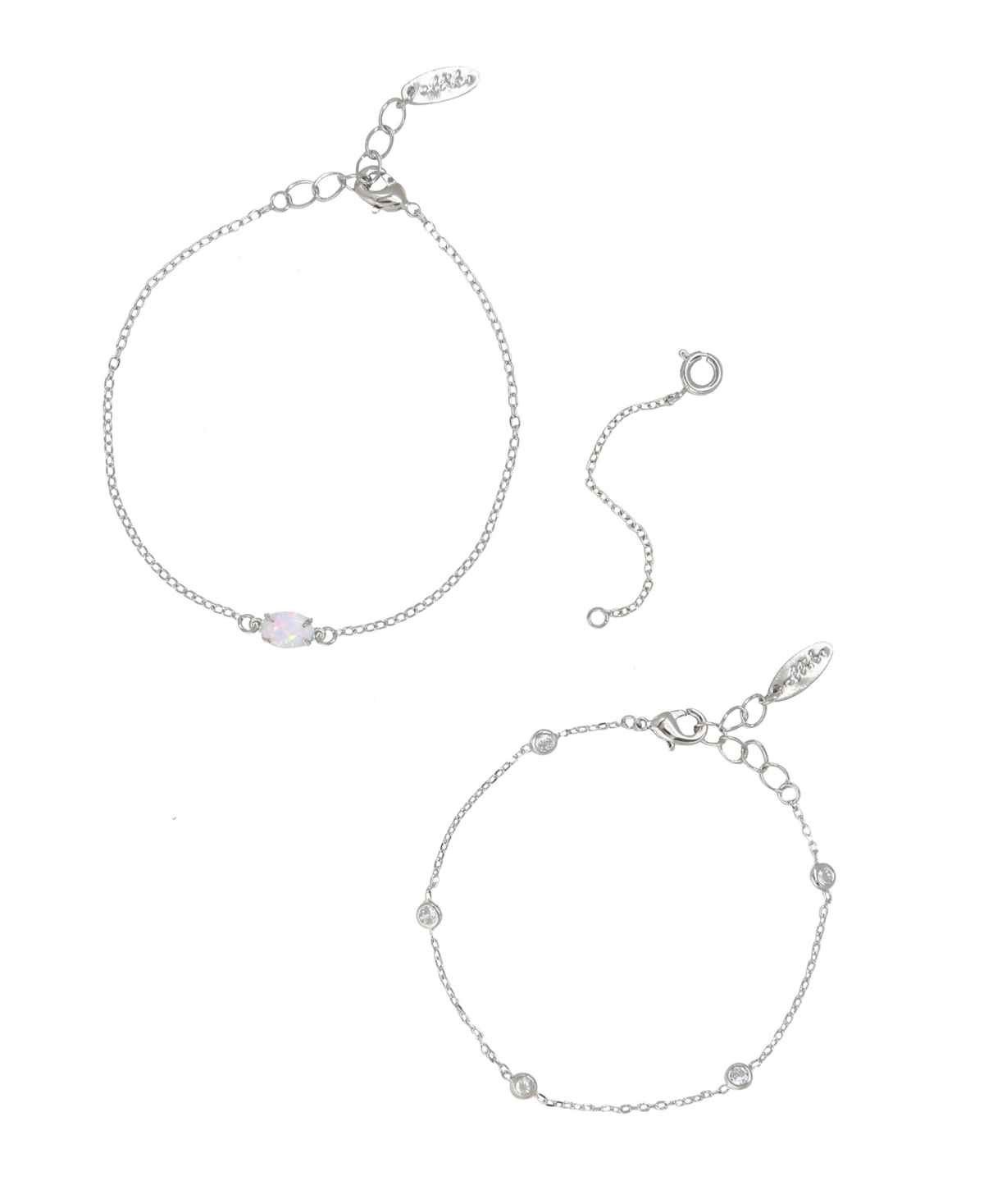 Opal Crystal Dainty Women's Bracelet Set with Extender Add On - Silver