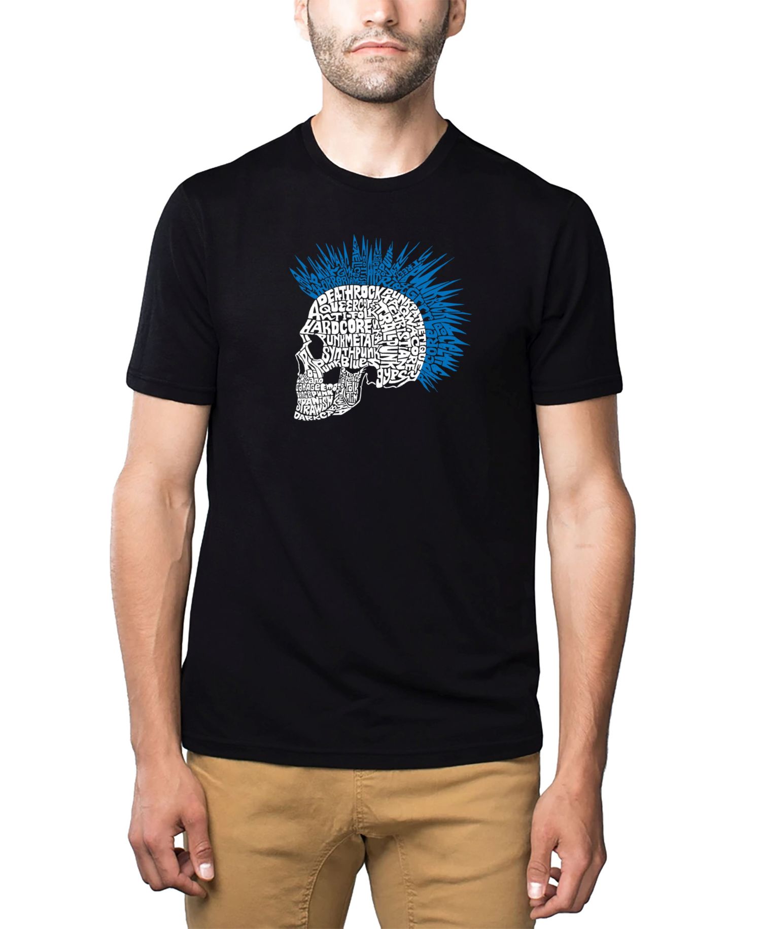 Men's Cotton/Poly Blend Word Art T-Shirt - Punk Mohawk Skull