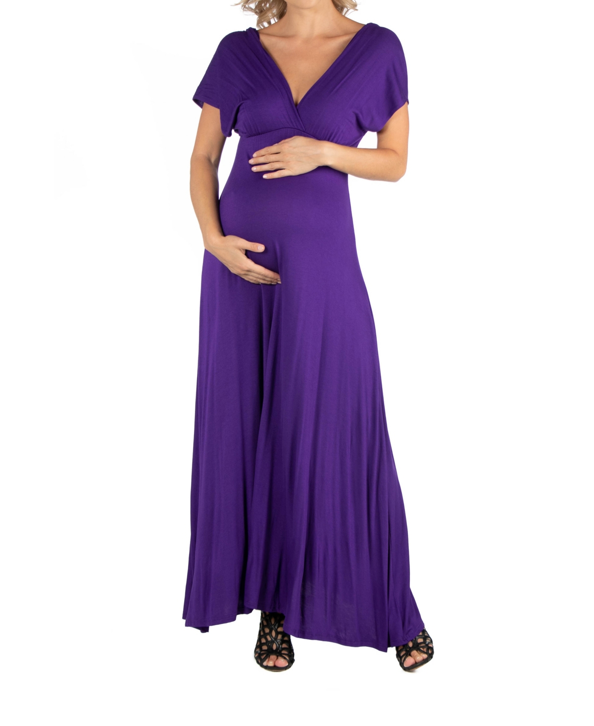 Cap Sleeve V Neck Maternity Maxi Dress - Wine