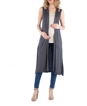 24seven Comfort Apparel Sleeveless Long Maternity Cardigan with Side Slit