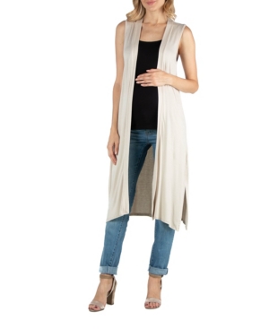 24seven Comfort Apparel Sleeveless Long Maternity Cardigan with Side Slit