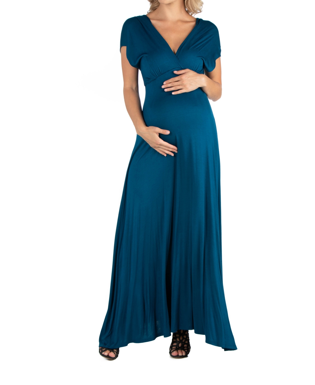 Cap Sleeve V Neck Maternity Maxi Dress - Wine