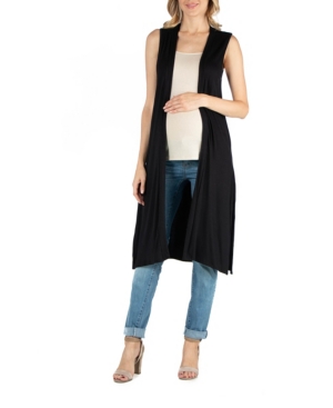 24seven Comfort Apparel Sleeveless Long Maternity Cardigan with Side Slit