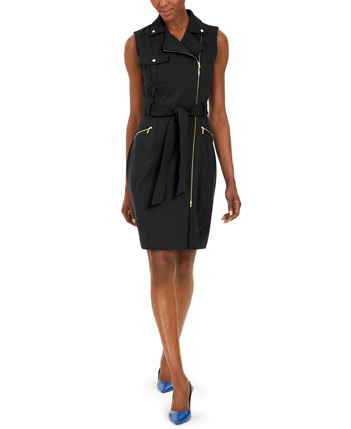 Calvin Klein Zip-Front Belted Dress & Reviews - Dresses - Women - Macy's