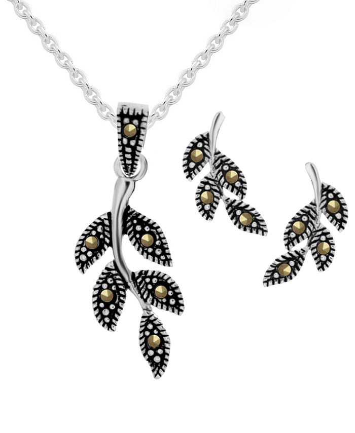 Macy s 2 Pc. Set Genuine Marcasite Vine Pendant Necklace