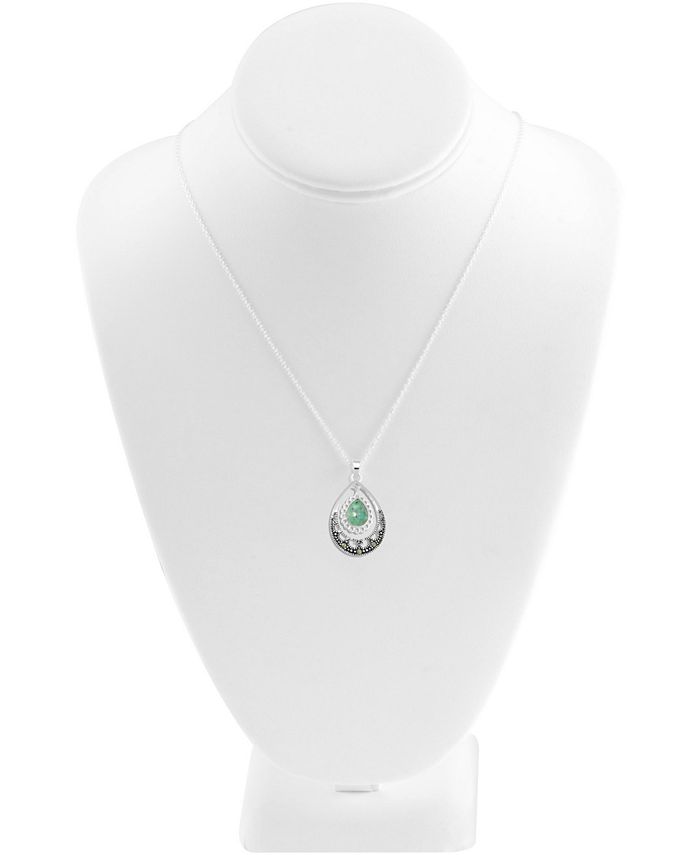Macy's - Marcasite & Simulated Turquoise Teardrop Pendant Necklace in Fine Silver-Plate, 16" + 3" extender