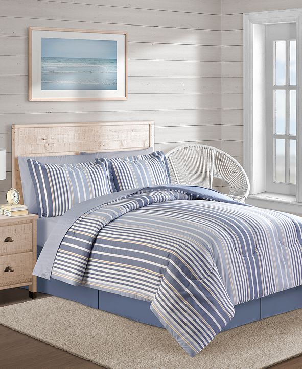 Sunham Fairfield Square Coastal Hampton Blue 8Pc Full Comforter Set & Reviews - Bed in a Bag ...