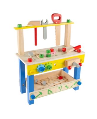Hey Play Toy Workbench - Kids Wood Pretend Play Tabletop Building Workshop And Tool Playset With Accessories For Boys And Girls