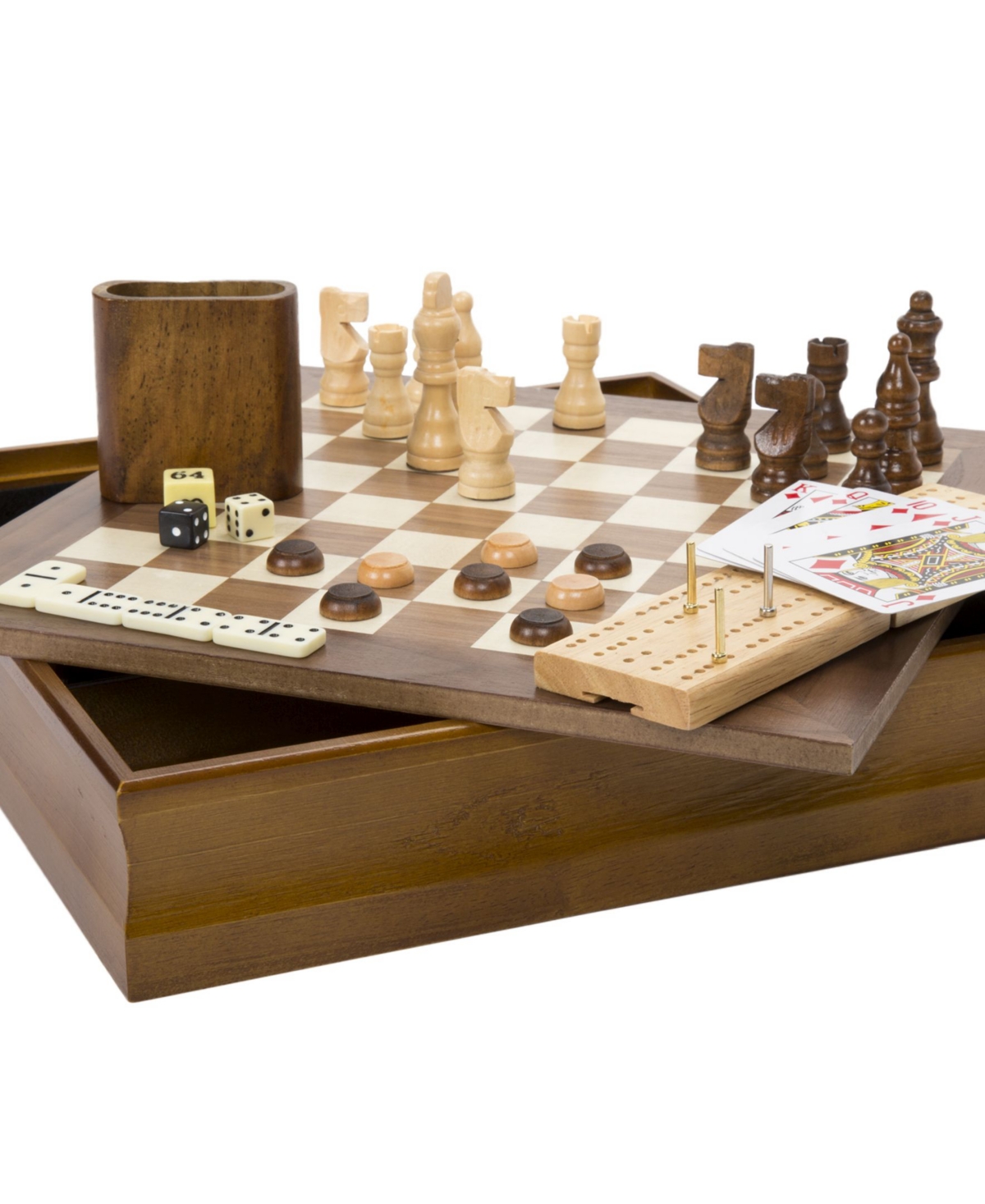 Trademark Global Hey Play 7-in-1 Classic Wooden Board Game Set In Brown
